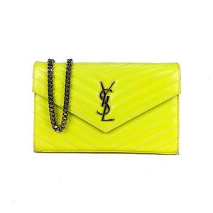 YSL Neon Yellow Envelope Chain Wallet